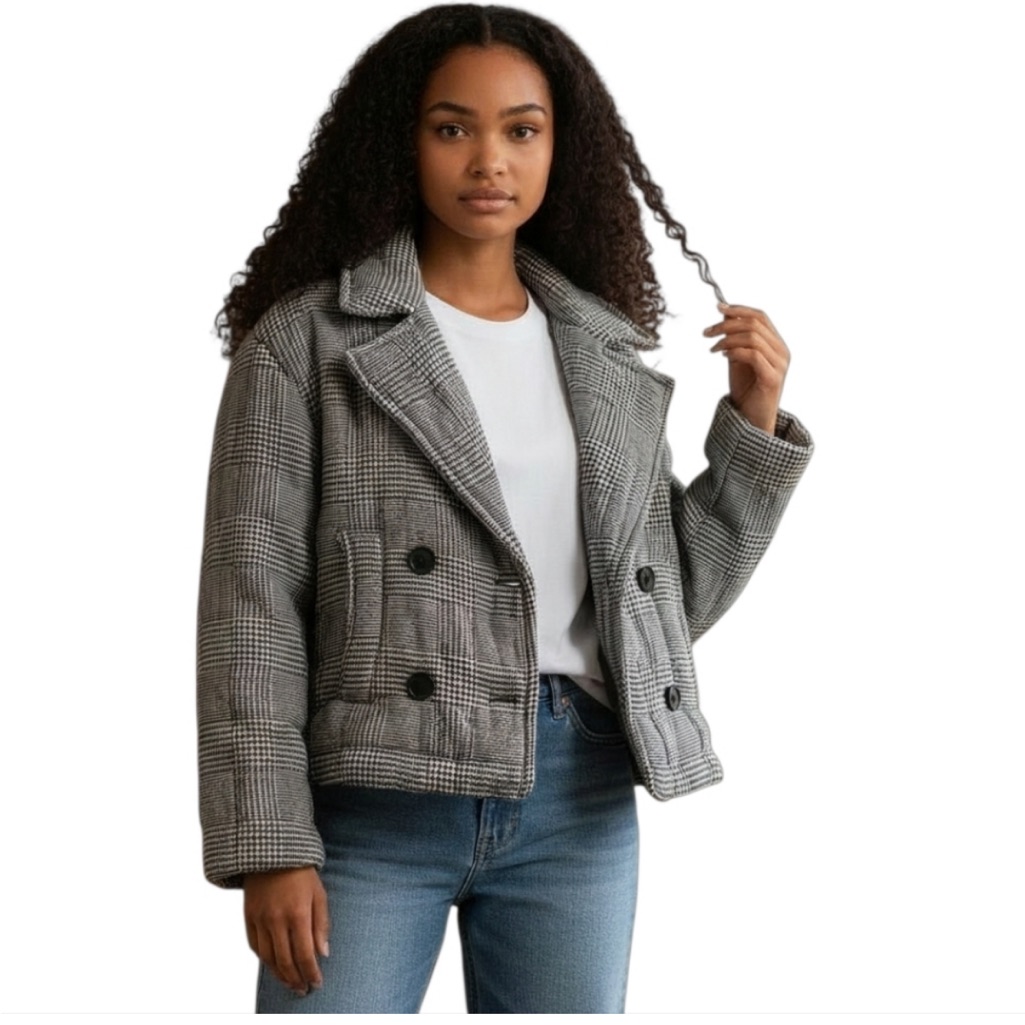 Zara Woman Double-Breasted Cropped Houndstooth Jacket | Size Xs